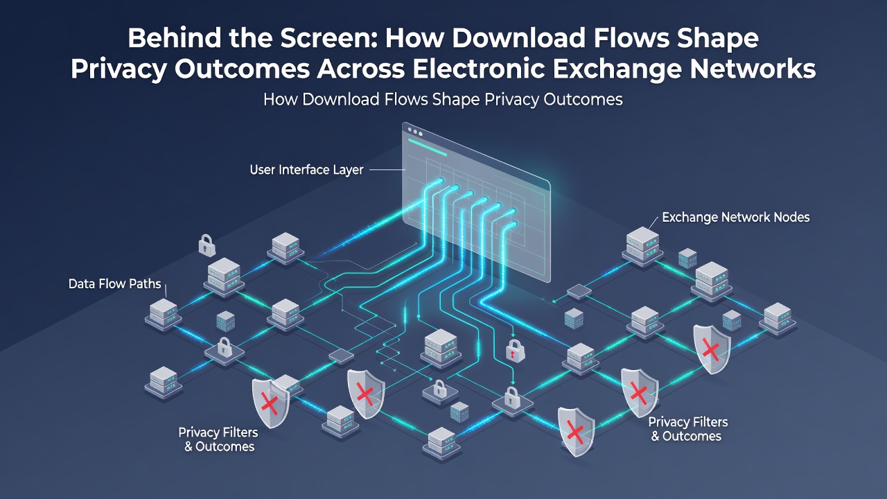 Diagram showing data flows from app installation through electronic exchange networks