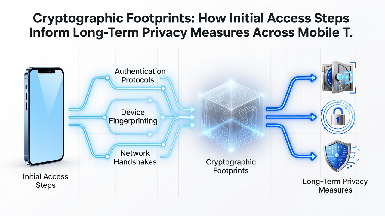 Diagram showing how early cryptographic elements connect to sustained privacy controls in digital payment flows