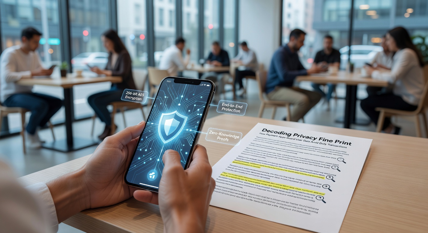 Close-up of a privacy policy document on a tablet next to a smartphone displaying a secure payment confirmation
