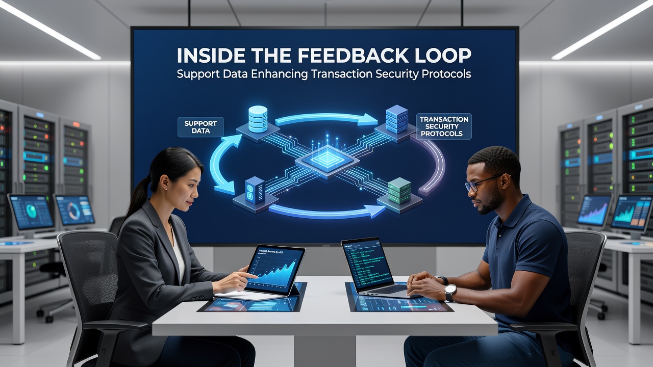 Support data analysis interface showing transaction security feedback loops in a payment system dashboard