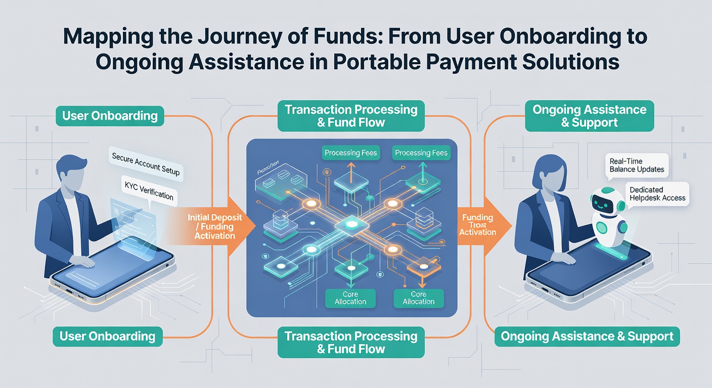 Diagram illustrating ongoing support processes including balance monitoring, dispute resolution, and automated assistance in digital payment apps