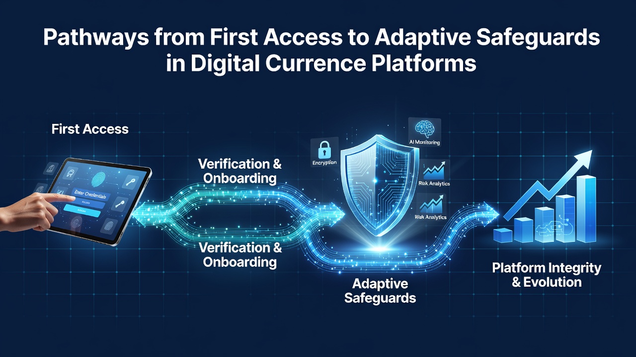 Illustration of initial user registration flow on a digital currency platform showing secure onboarding steps