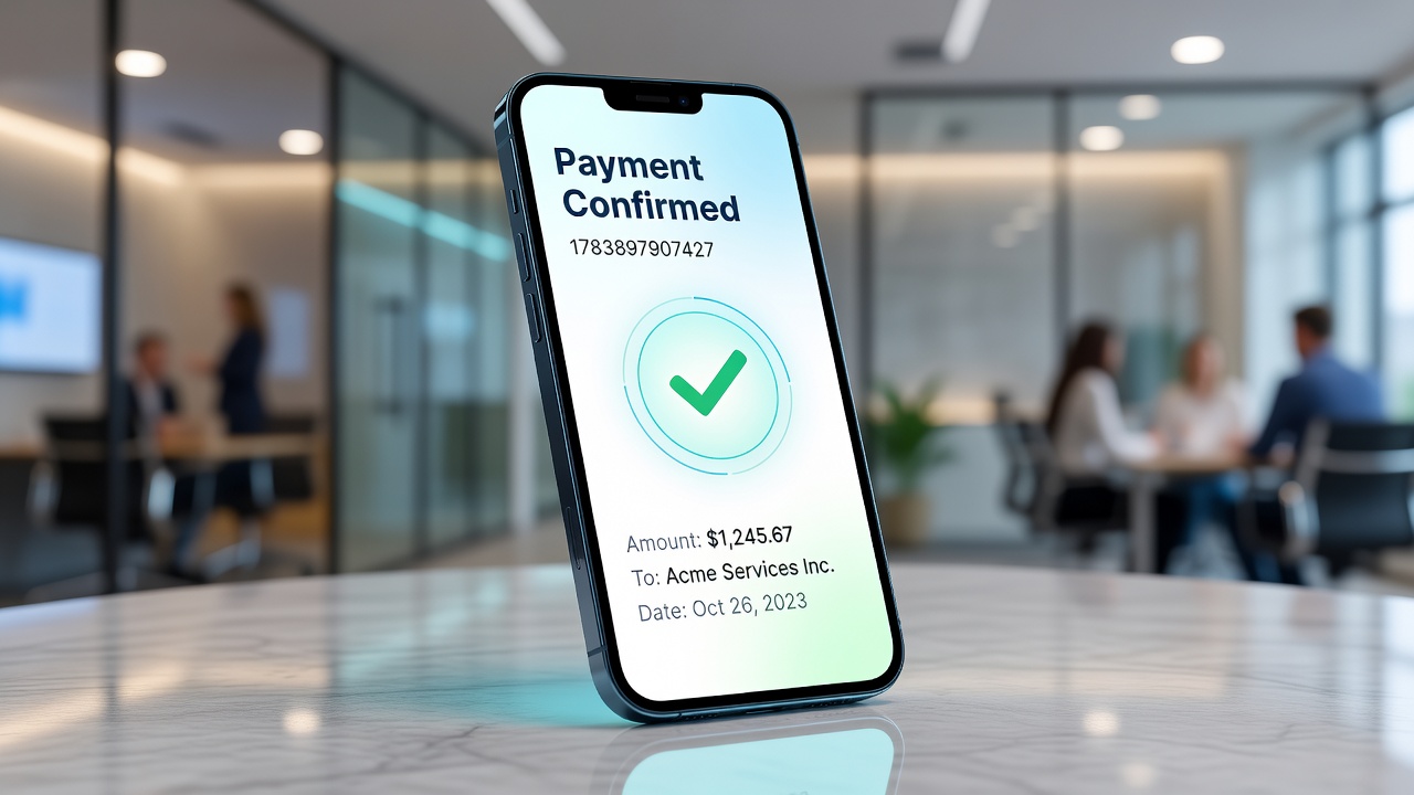 Payment app interface displaying vendor transaction details and supply chain settlement options