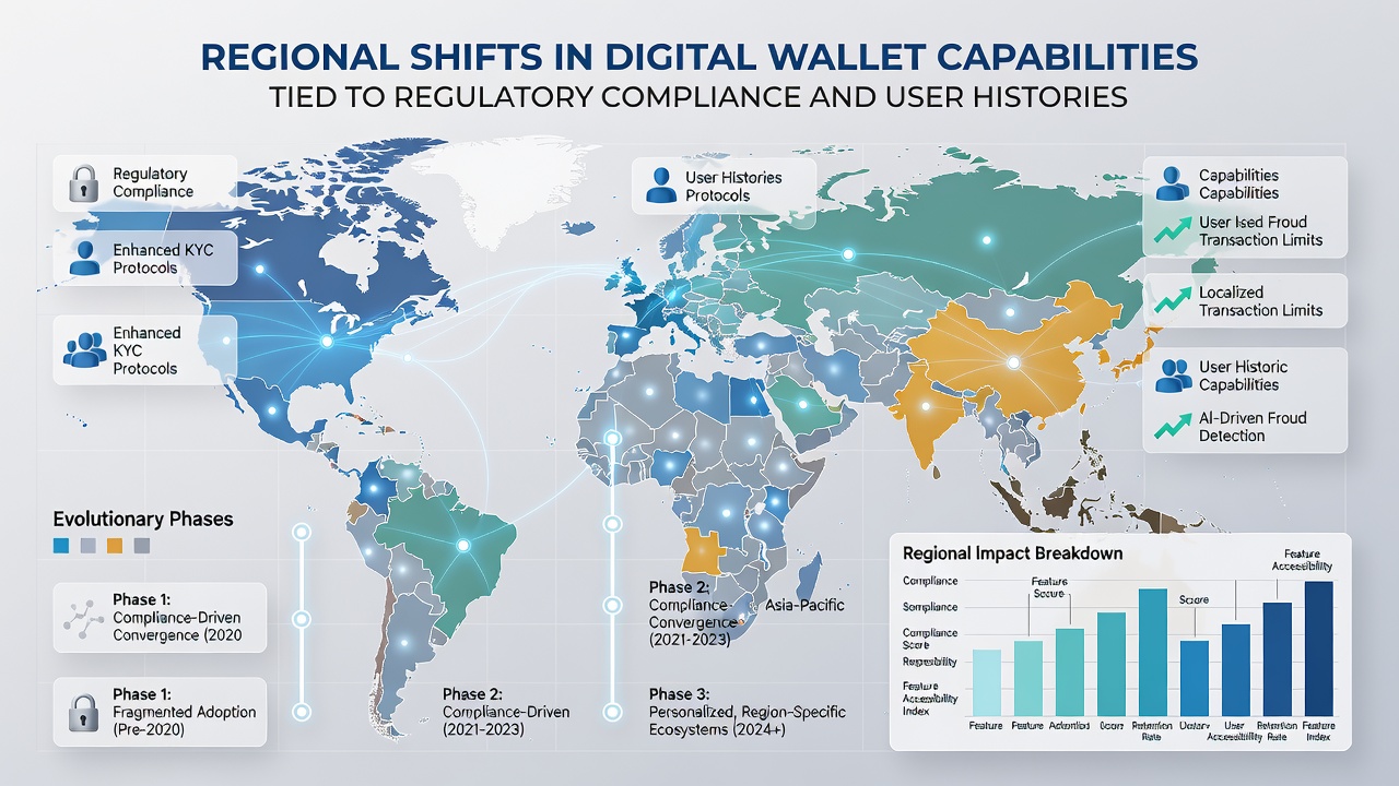 Digital wallet interface displaying compliance indicators linked to transaction history data