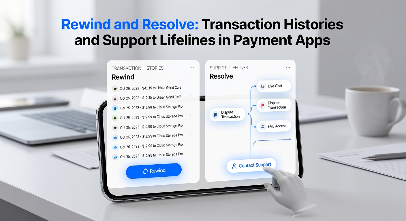 Illustration of a customer support chat interface in a payment app, showing quick resolution of a disputed transaction with timelines and options