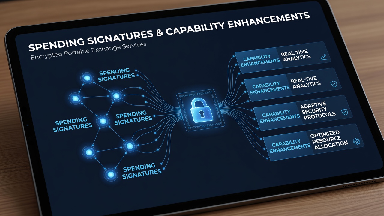 Secure mobile device displaying encrypted transaction flows with overlaid spending signature graphs